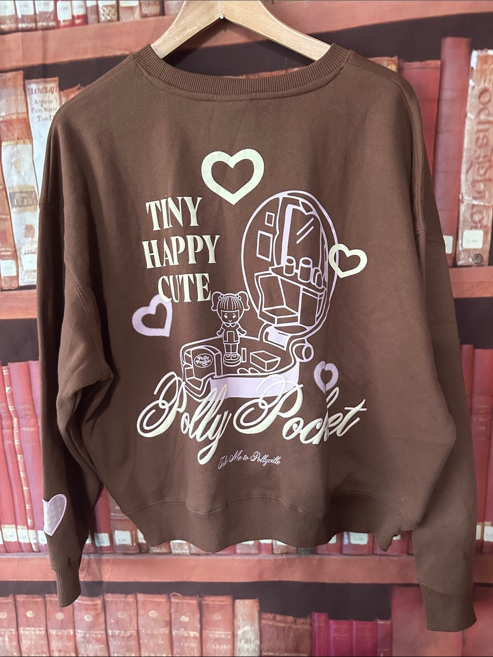 NWT Polly Pocket Take Me to Pollyville Brown Graphic Sweatshirt S